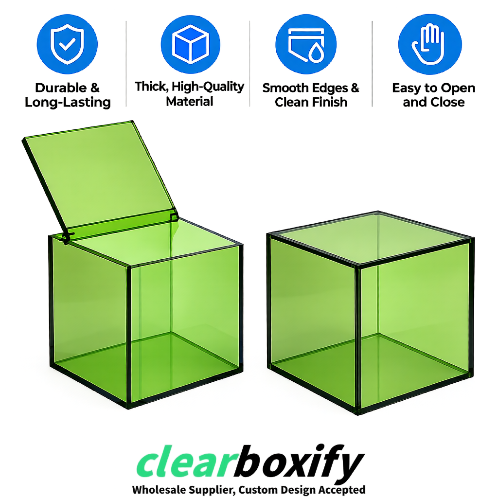 Matcha Green Clear Acrylic Square Boxes With Lid 5x5x5 inch Anti Dust Durable Storage Box