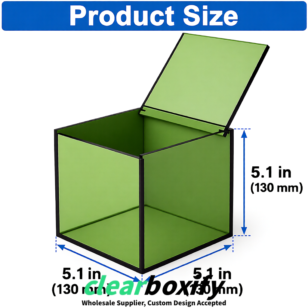Matcha Green Clear Acrylic Square Boxes With Lid 5x5x5 inch Anti Dust Durable Storage Box