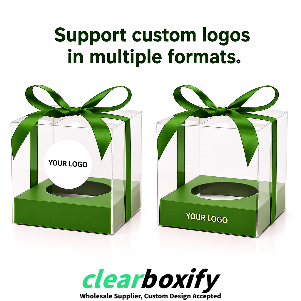 Clear Individual Cupcake Boxes with Matcha Green Base Square 3.5 inch Plastic Cupcake Carrier with Ribbon