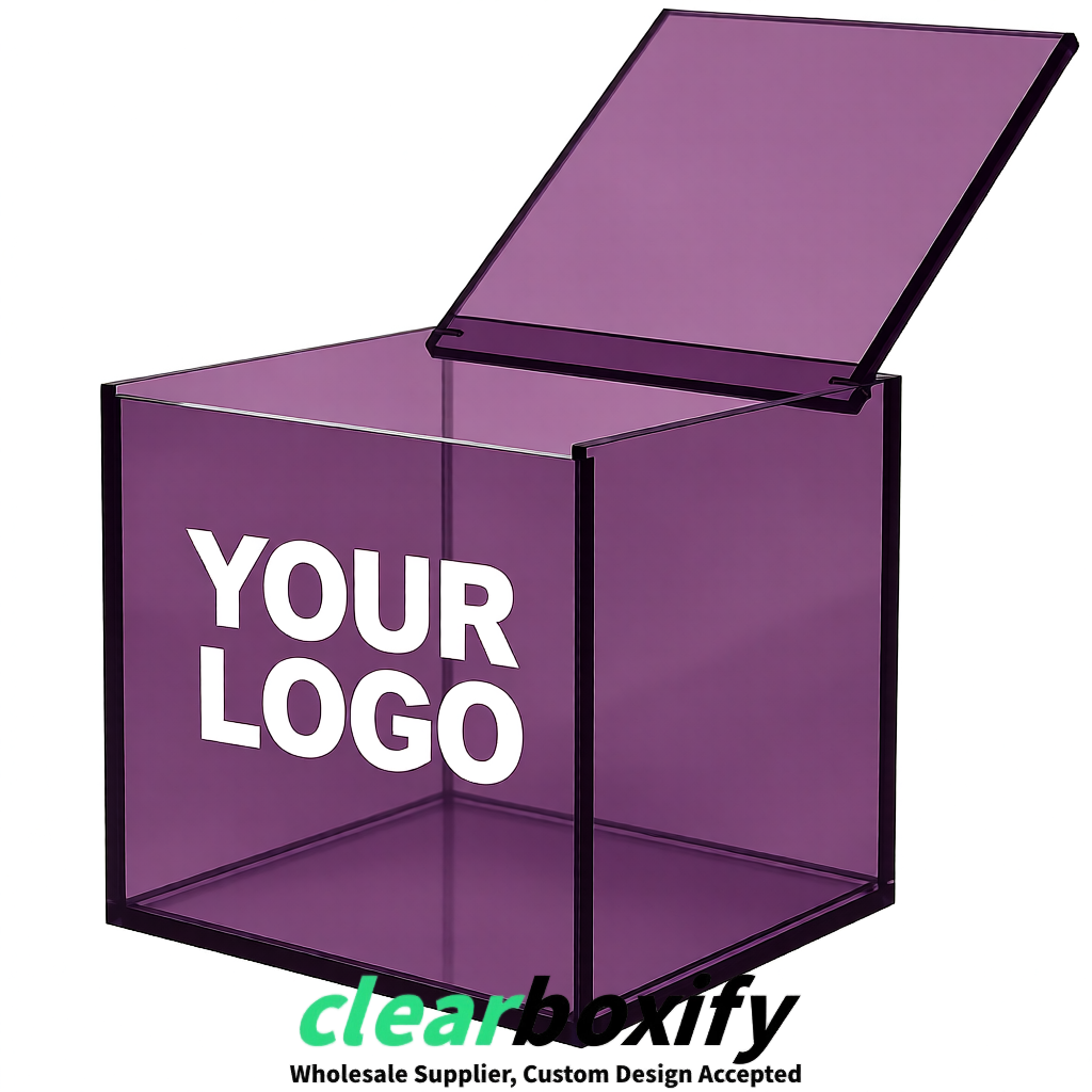 Mauve Clear Acrylic Square Boxes With Lid 5x5x5 inch Anti Dust Durable Storage Box