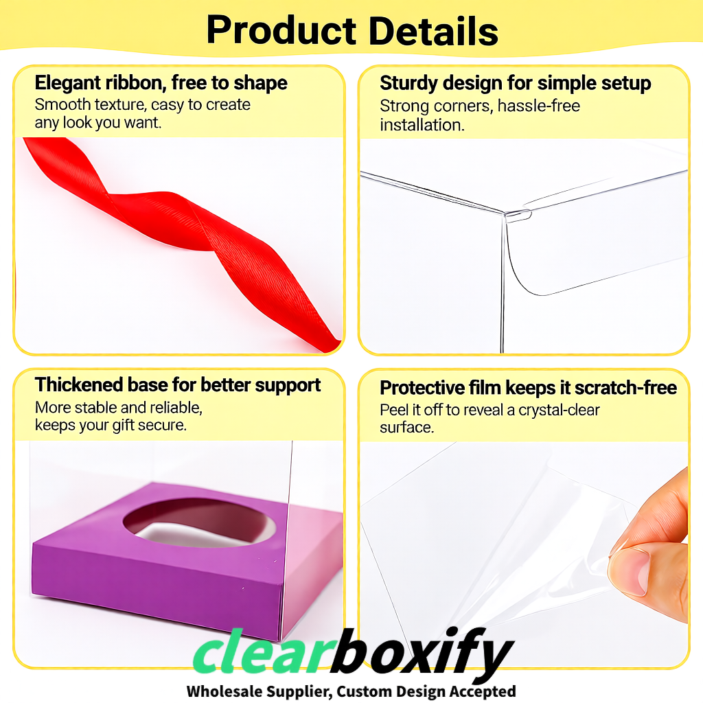 Clear Individual Cupcake Boxes with Mauve Base Square 3.5 inch Plastic Cupcake Carrier with Ribbon