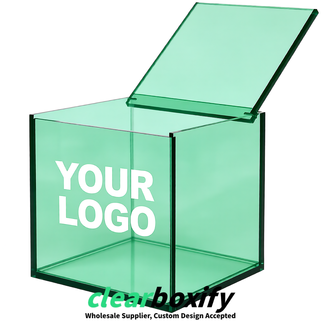 Mint Green Clear Acrylic Square Boxes With Lid 5x5x5 inch Anti Dust Durable Storage Box