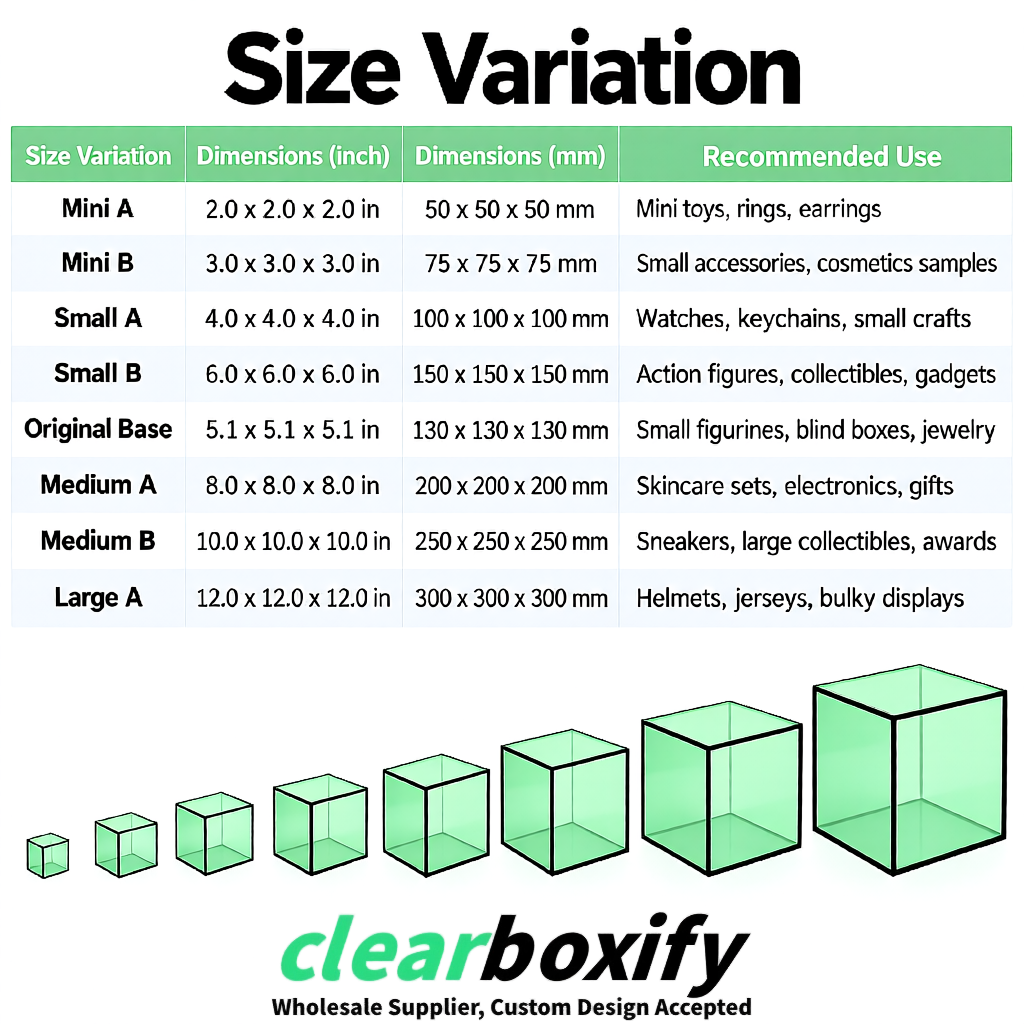 Mint Green Clear Acrylic Square Boxes With Lid 5x5x5 inch Anti Dust Durable Storage Box