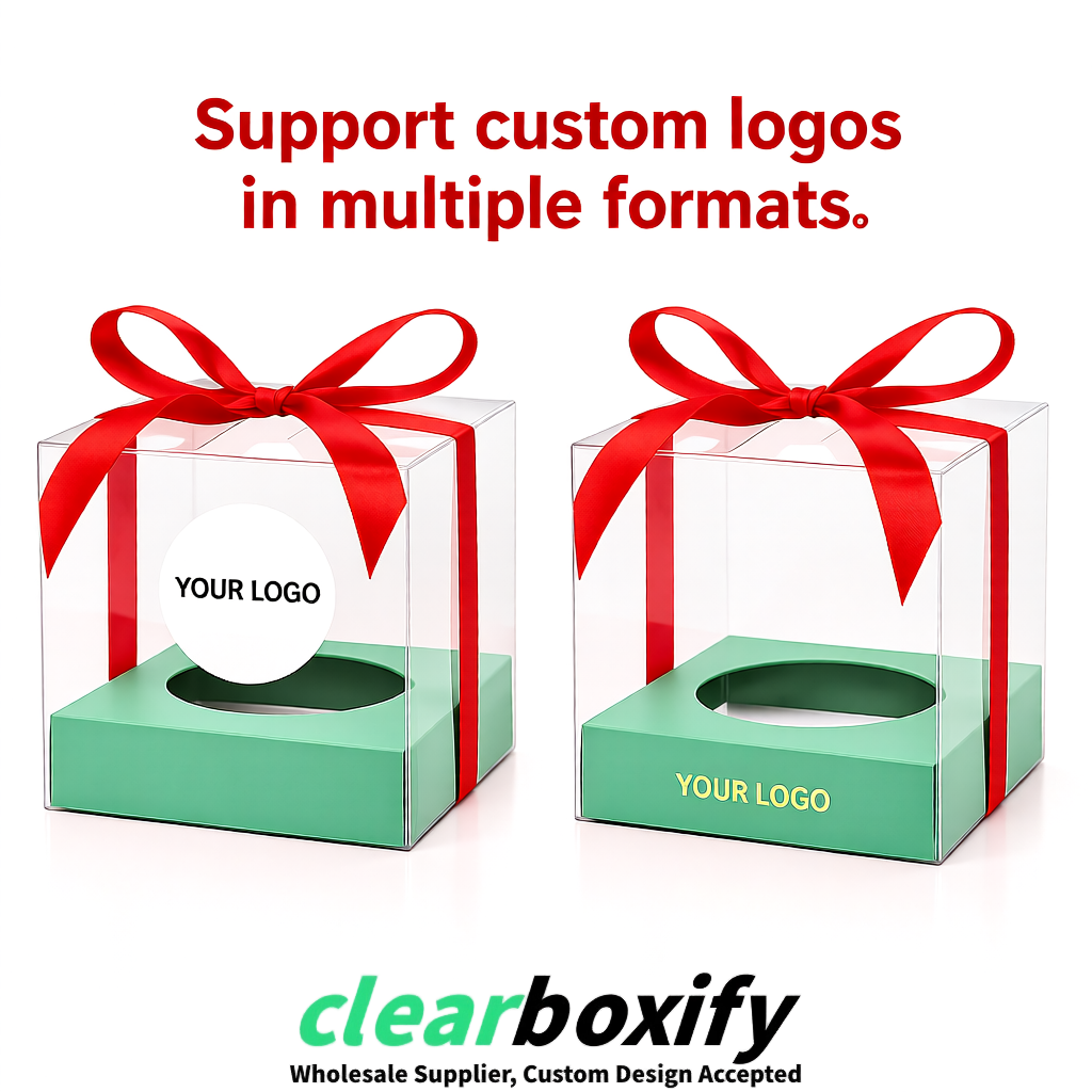 Clear Individual Cupcake Boxes with Mint Green Base Square 3.5 inch Plastic Cupcake Carrier with Ribbon