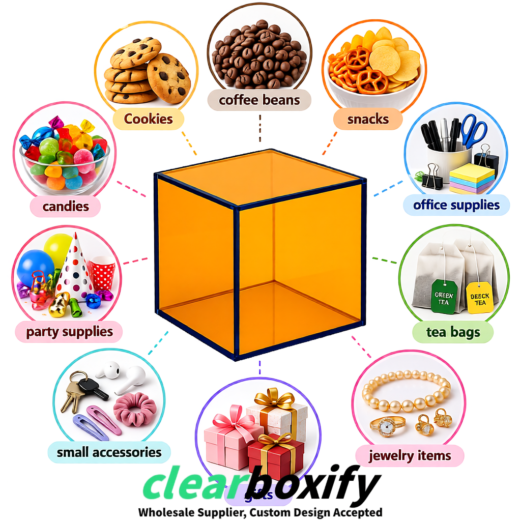 Ochre Clear Acrylic Square Boxes With Lid 5x5x5 inch Anti Dust Durable Storage Box