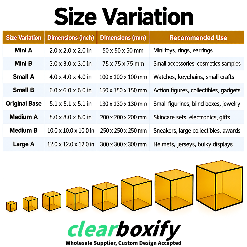 Ochre Clear Acrylic Square Boxes With Lid 5x5x5 inch Anti Dust Durable Storage Box