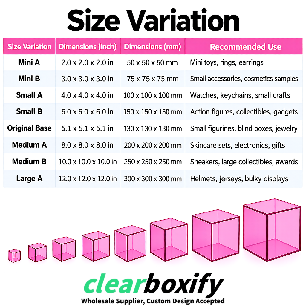 Pink Clear Acrylic Square Boxes With Lid 5x5x5 inch Anti Dust Durable Storage Box Pink Clear Acrylic Square Boxes With Lid 5x5x5 inch Anti Dust Durable Storage Box