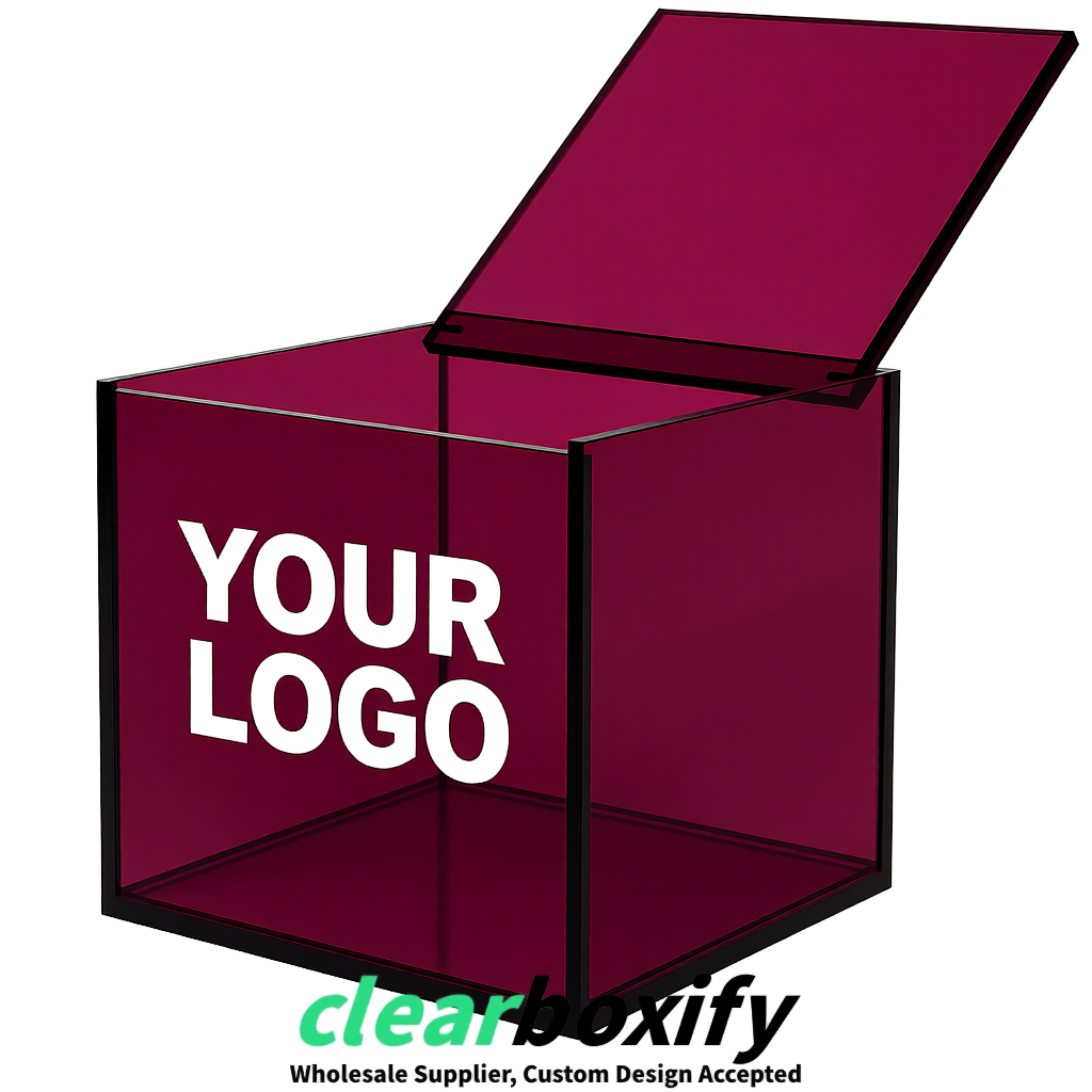 Plum Clear Acrylic Square Boxes With Lid 5x5x5 inch Anti Dust Durable Storage Box