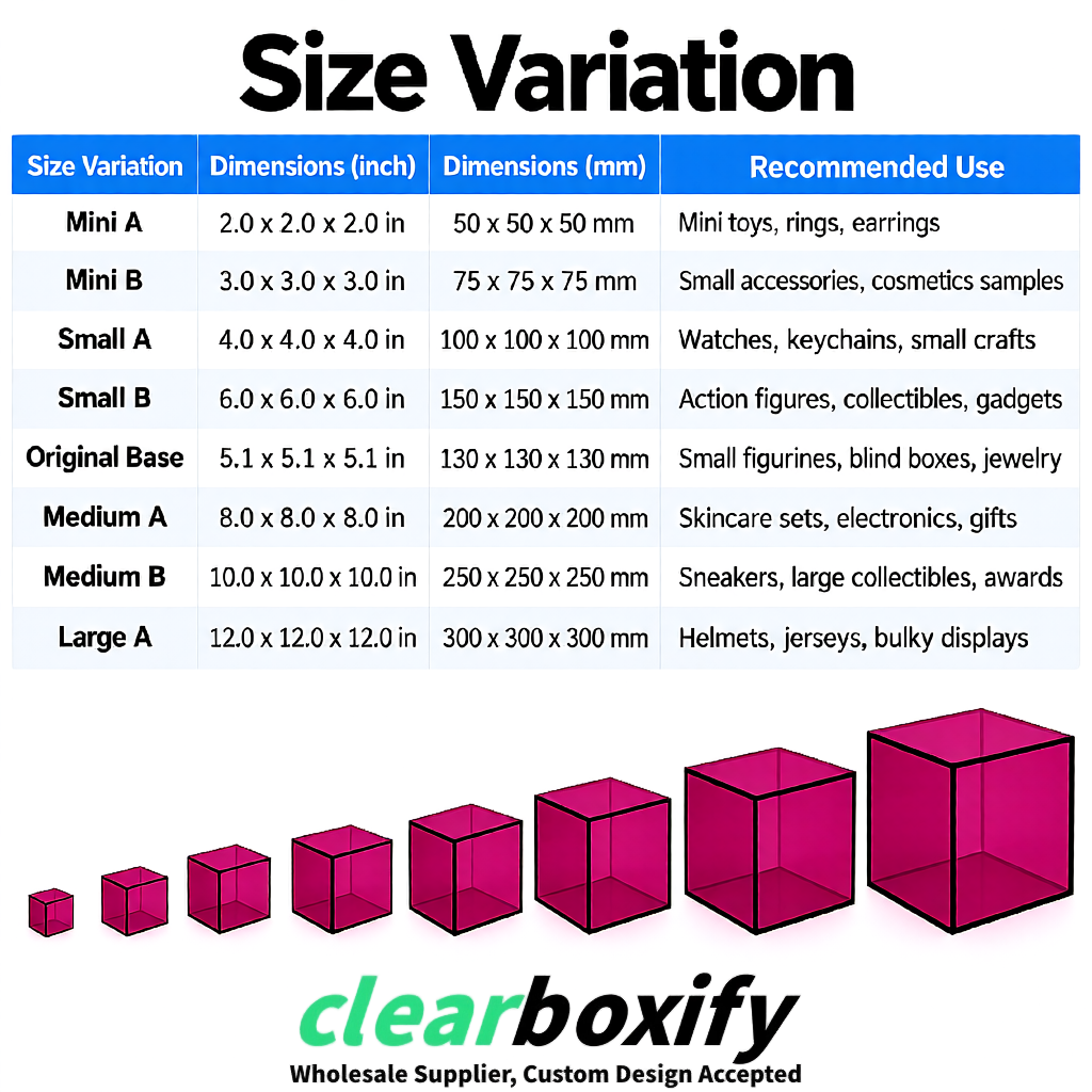 Plum Clear Acrylic Square Boxes With Lid 5x5x5 inch Anti Dust Durable Storage Box