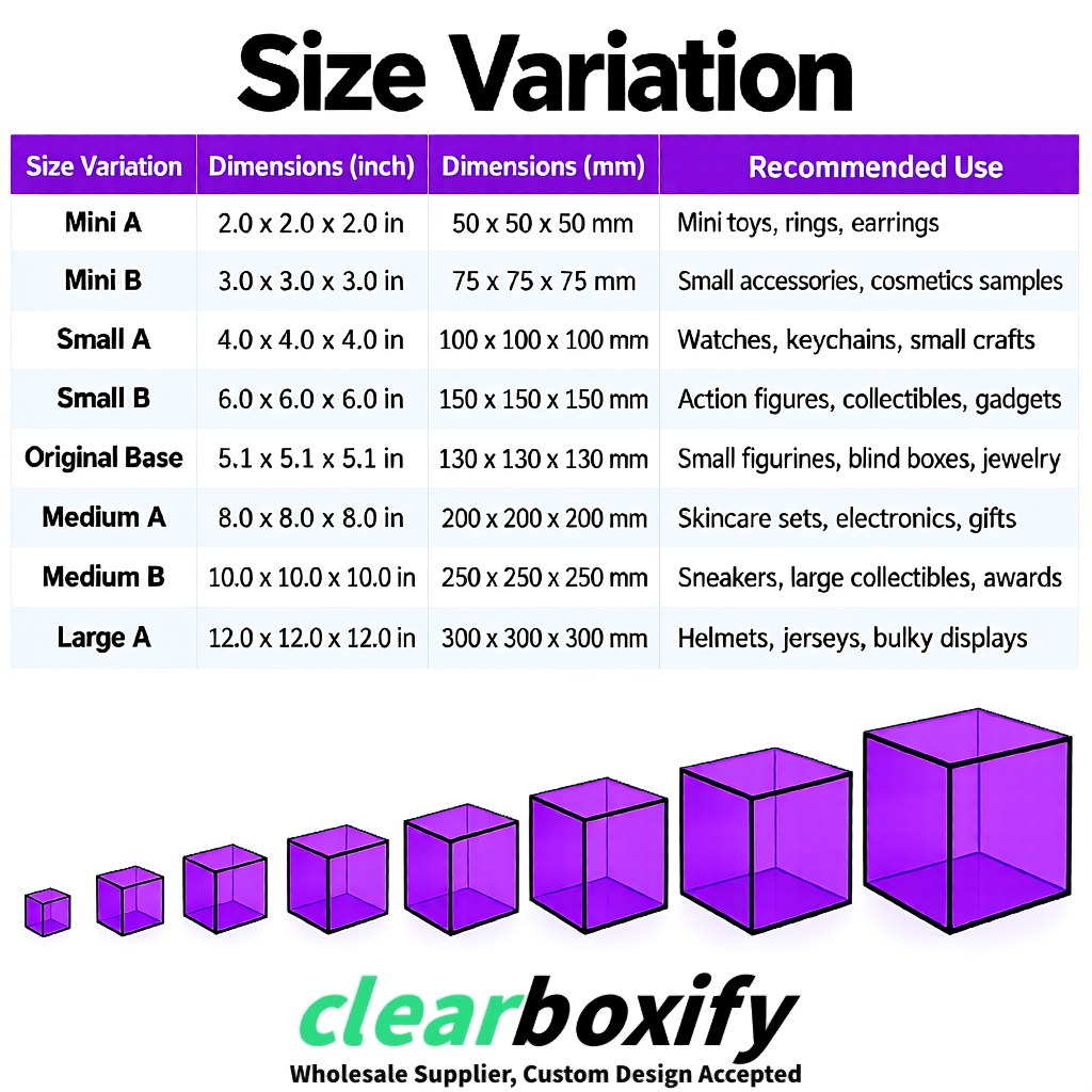 Purple Clear Acrylic Square Boxes With Lid 5x5x5 inch Anti Dust Durable Storage Box