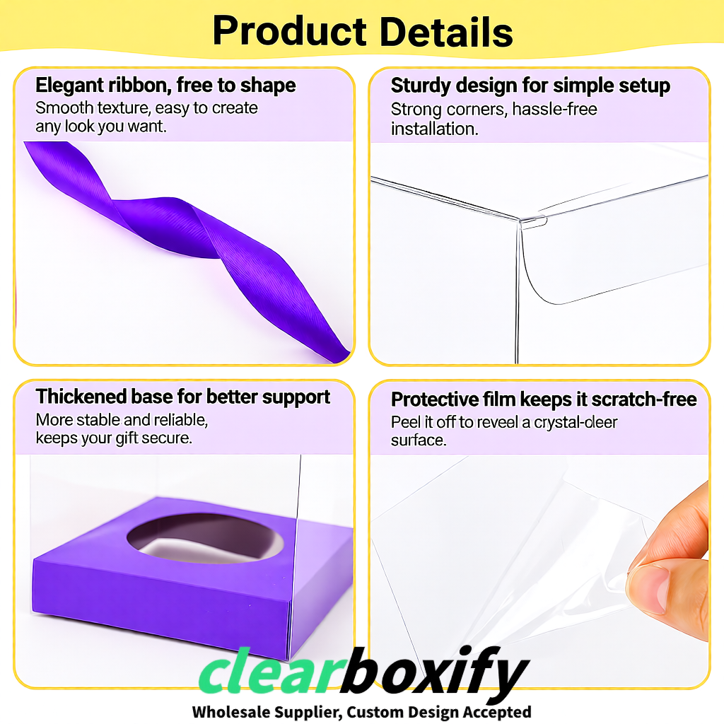 Clear Individual Cupcake Boxes with Purple Base Square 3.5 inch Plastic Cupcake Carrier with Ribbon