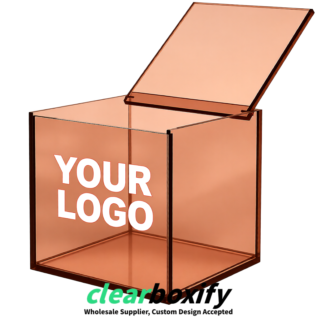 Rose Gold Clear Acrylic Square Boxes With Lid 5x5x5 inch Anti Dust Durable Storage Box