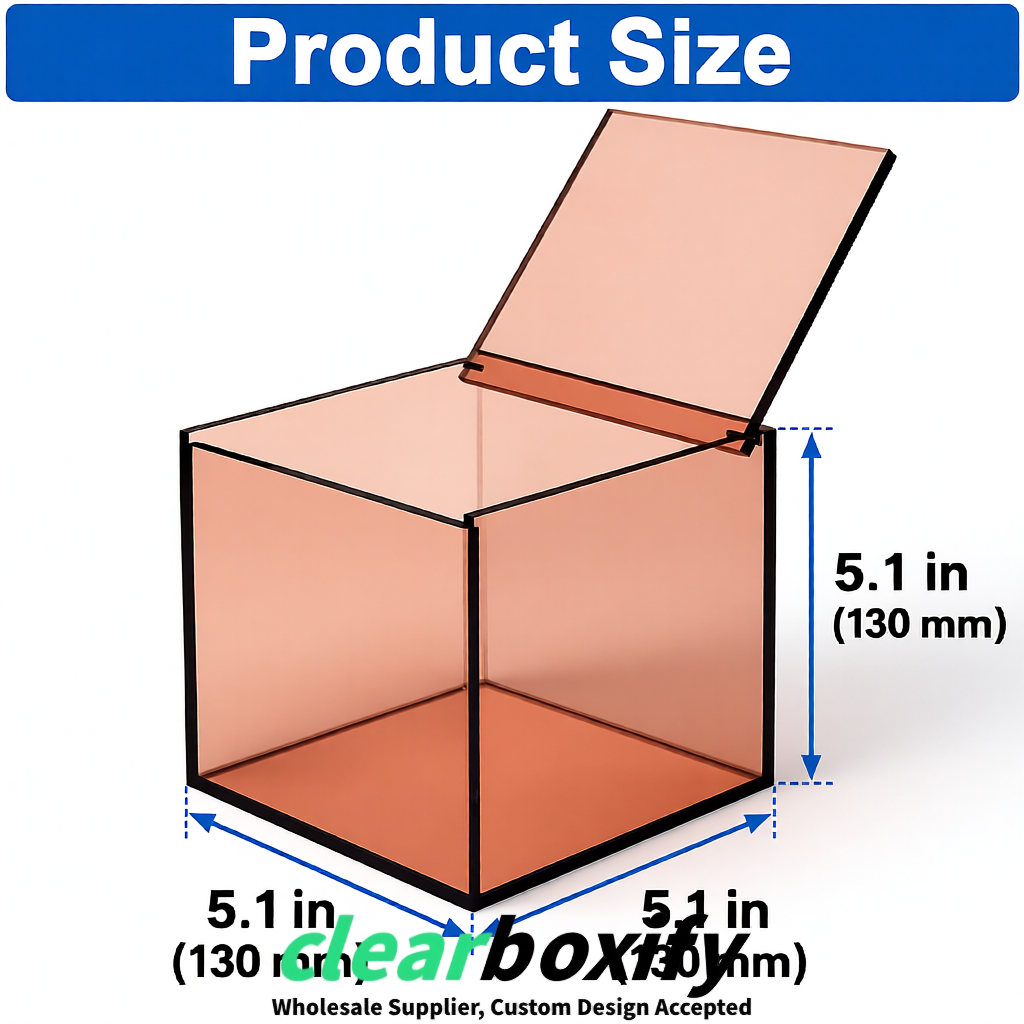 Rose Gold Clear Acrylic Square Boxes With Lid 5x5x5 inch Anti Dust Durable Storage Box