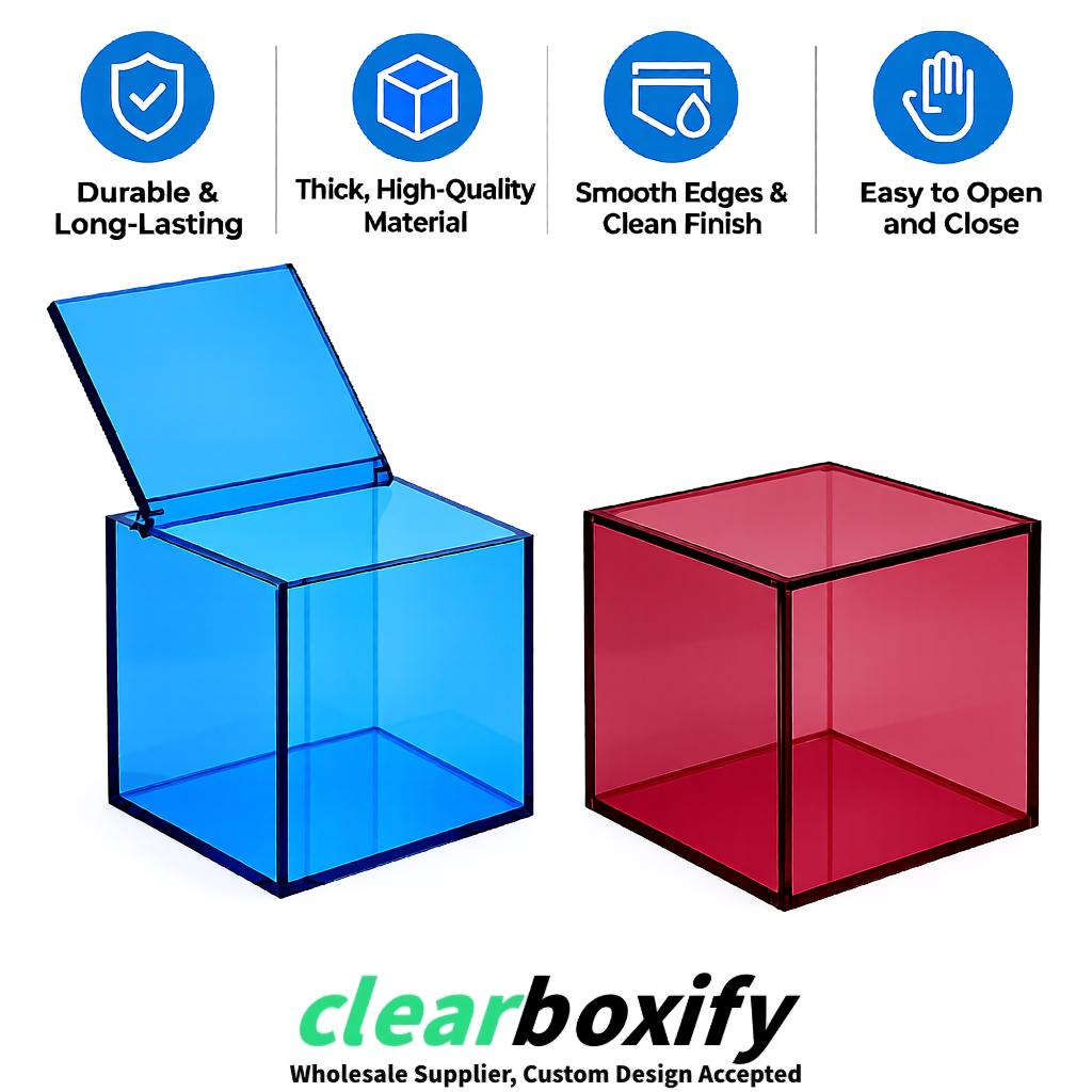 Scarlet Clear Acrylic Square Boxes With Lid 5x5x5 inch Anti Dust Durable Storage Box