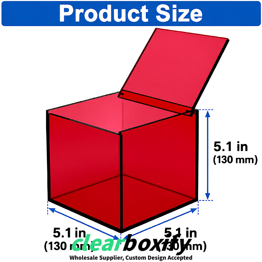 Scarlet Clear Acrylic Square Boxes With Lid 5x5x5 inch Anti Dust Durable Storage Box