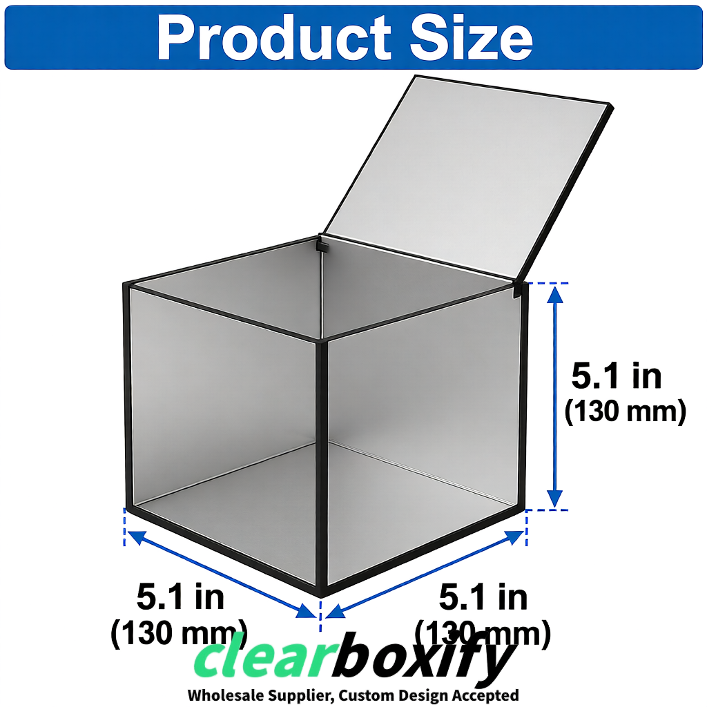 Silver Clear Acrylic Square Boxes With Lid 5x5x5 inch Anti Dust Durable Storage Box