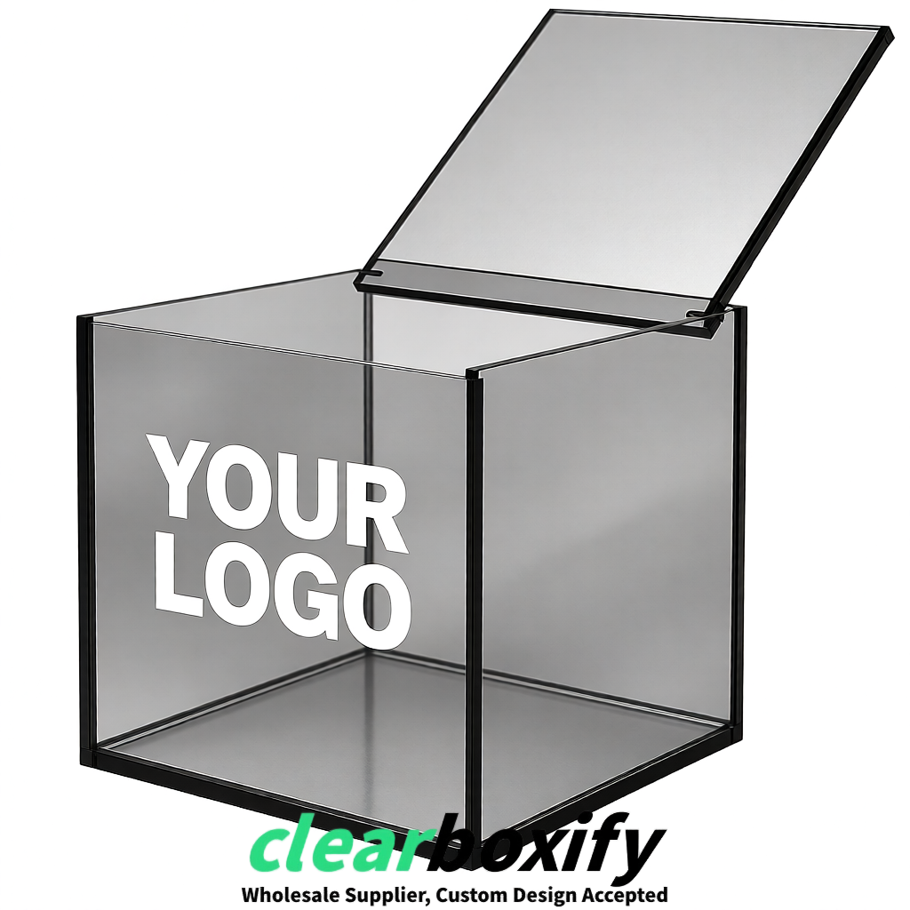 Silver Clear Acrylic Square Boxes With Lid 5x5x5 inch Anti Dust Durable Storage Box