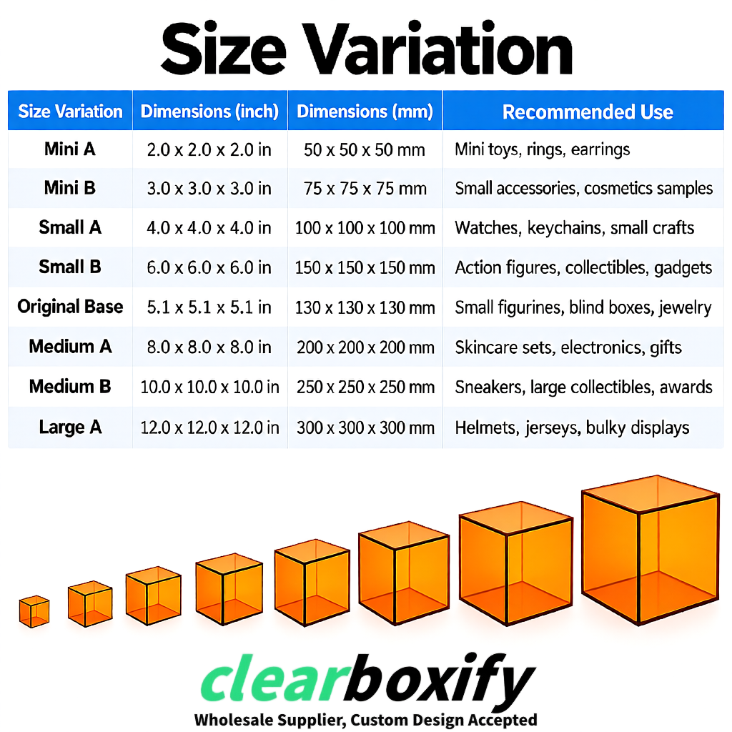 Tangerine Clear Acrylic Square Boxes With Lid 5x5x5 inch Anti Dust Durable Storage Box