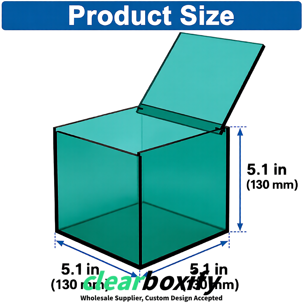 Teal Clear Acrylic Square Boxes With Lid 5x5x5 inch Anti Dust Durable Storage Box