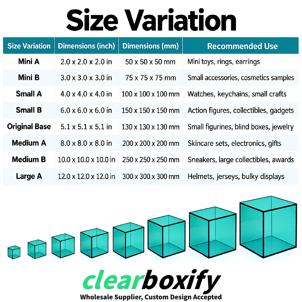 Teal Clear Acrylic Square Boxes With Lid 5x5x5 inch Anti Dust Durable Storage Box