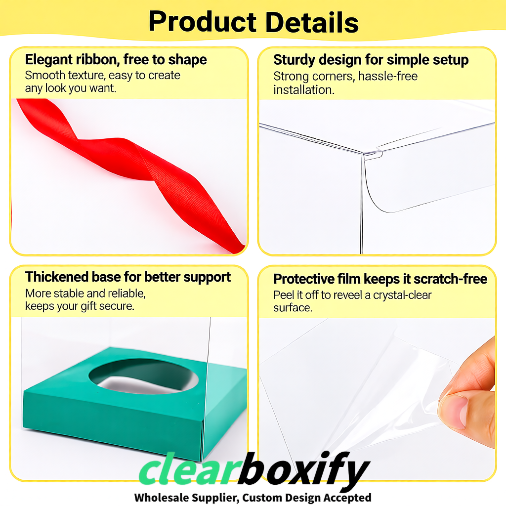 Clear Individual Cupcake Boxes with Teal Base Square 3.5 inch Plastic Cupcake Carrier with Ribbon