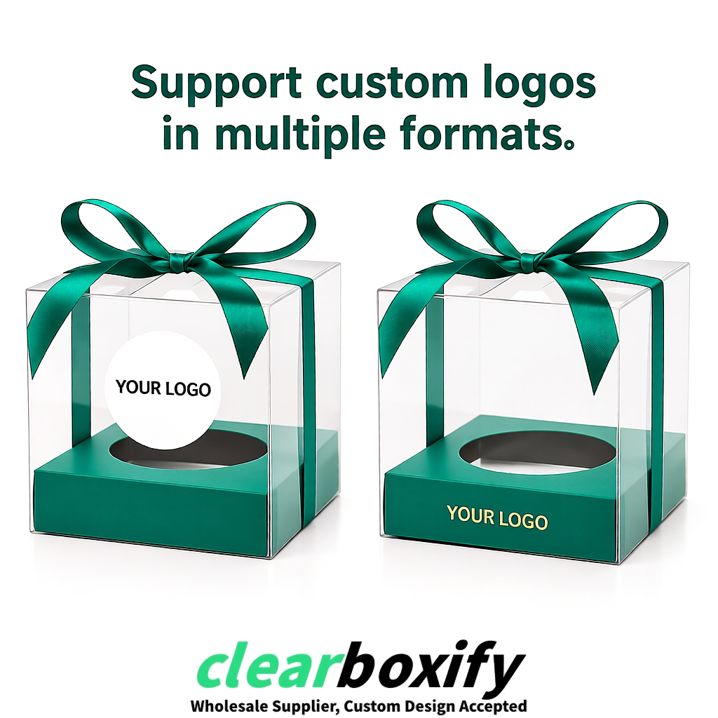 Clear Individual Cupcake Boxes with Teal Base Square 3.5 inch Plastic Cupcake Carrier with Ribbon