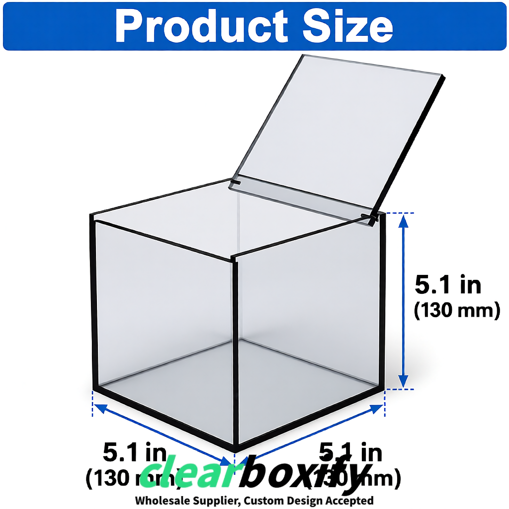 Transparent Clear Acrylic Square Boxes With Lid 5x5x5 inch Anti Dust Durable Storage Box