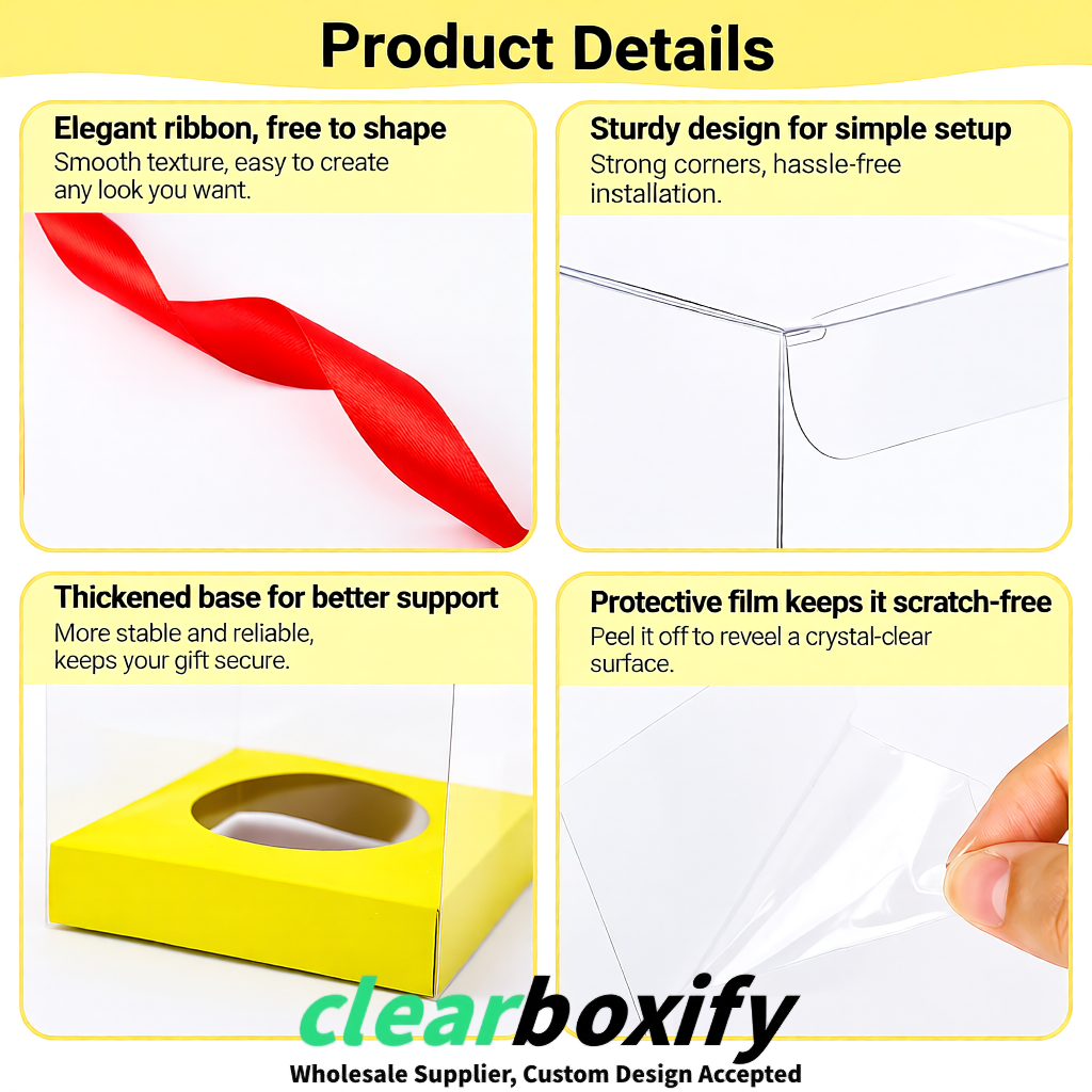 Clear Individual Cupcake Boxes with Yellow Base Square 3.5 inch Plastic Cupcake Carrier with Ribbon