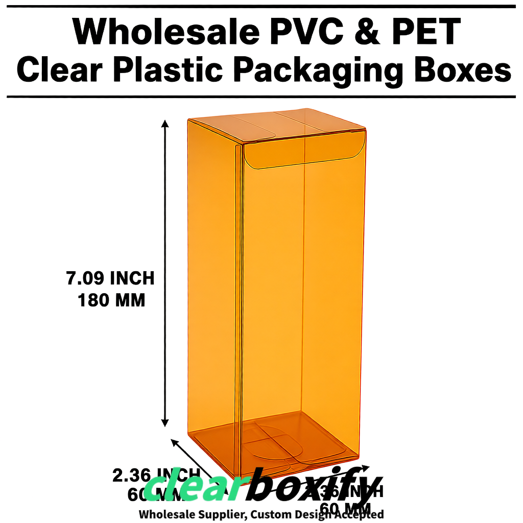 PPWR-Aligned Amber Translucent PVC & PET Boxes 60x60x180mm 76x76x76mm 70x70x70/100/120mm