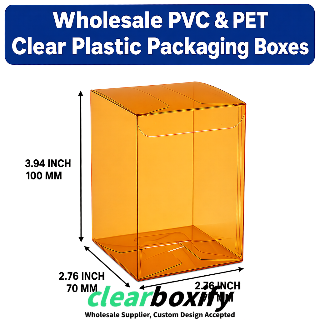PPWR-Aligned Amber Translucent PVC & PET Boxes 60x60x180mm 76x76x76mm 70x70x70/100/120mm