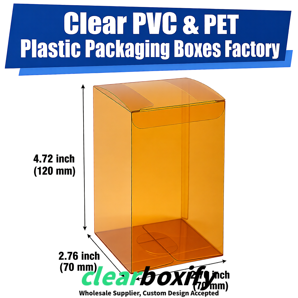 PPWR-Aligned Amber Translucent PVC & PET Boxes 60x60x180mm 76x76x76mm 70x70x70/100/120mm