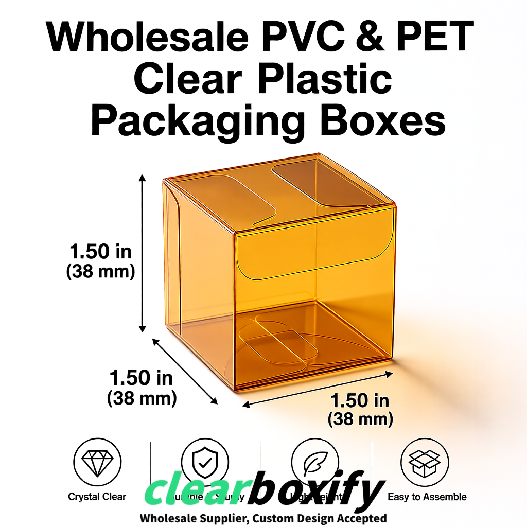 Amber Clear PVC & PET Boxes 38x38x38, 40x40x40, 50x50x50/80mm