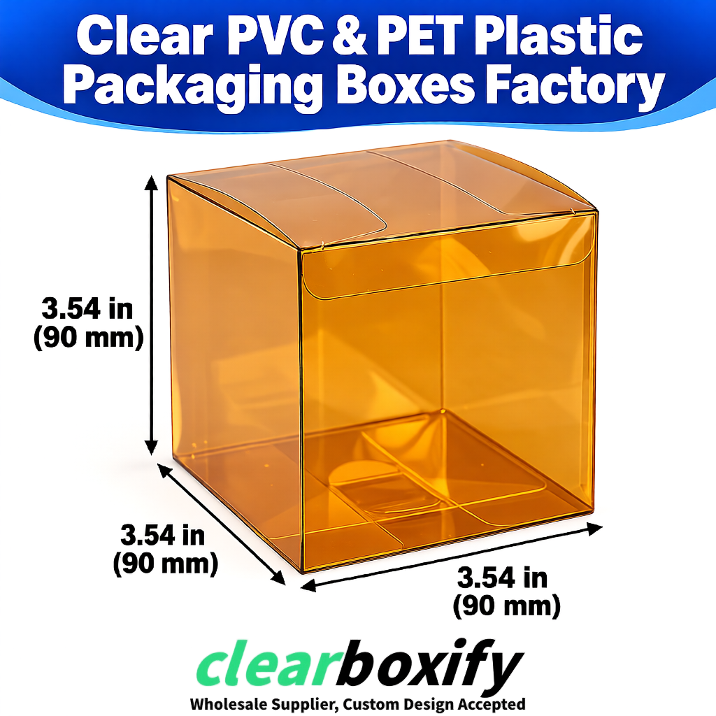 Wholesale Amber Clear PVC & PET Boxes 90x90x90mm 100x100x30/50/100mm
