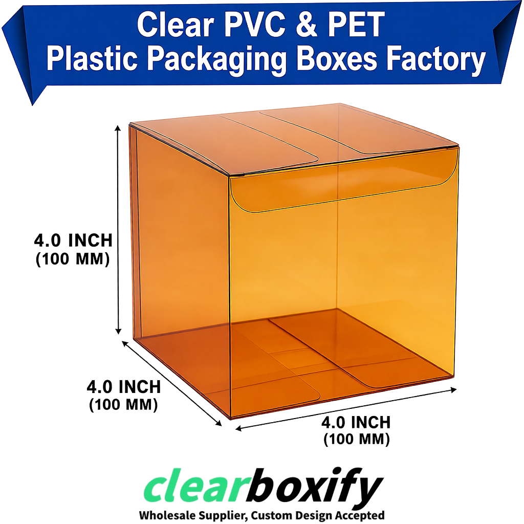 Wholesale Amber Clear PVC & PET Boxes 90x90x90mm 100x100x30/50/100mm