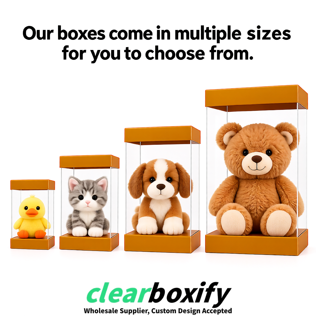 Amber Clear Toy Display Boxes with White Base & Top | Wholesale Bulk Packaging