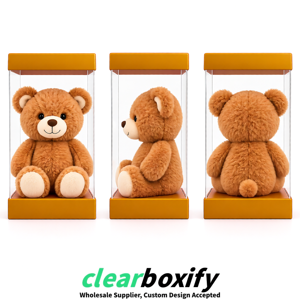 Amber Clear Toy Display Boxes with White Base & Top | Wholesale Bulk Packaging