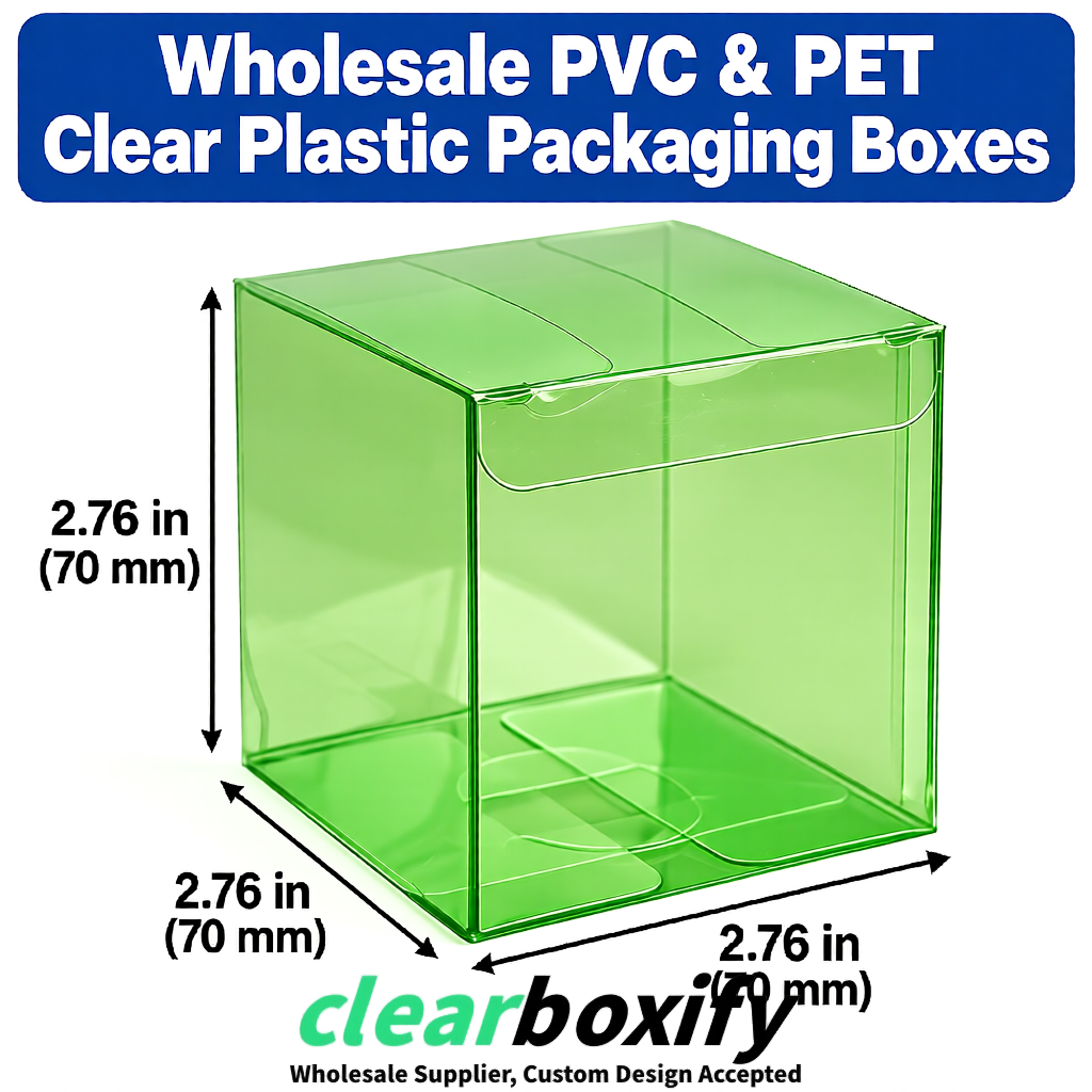PPWR-Aligned Avocado Green Translucent PVC & PET Boxes 60x60x180mm 76x76x76mm 70x70x70/100/120mm