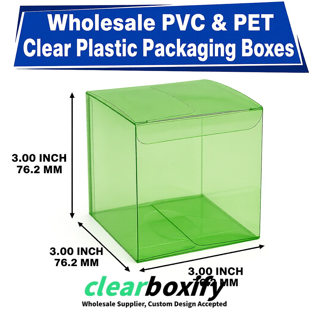 PPWR-Aligned Avocado Green Translucent PVC & PET Boxes 60x60x180mm 76x76x76mm 70x70x70/100/120mm