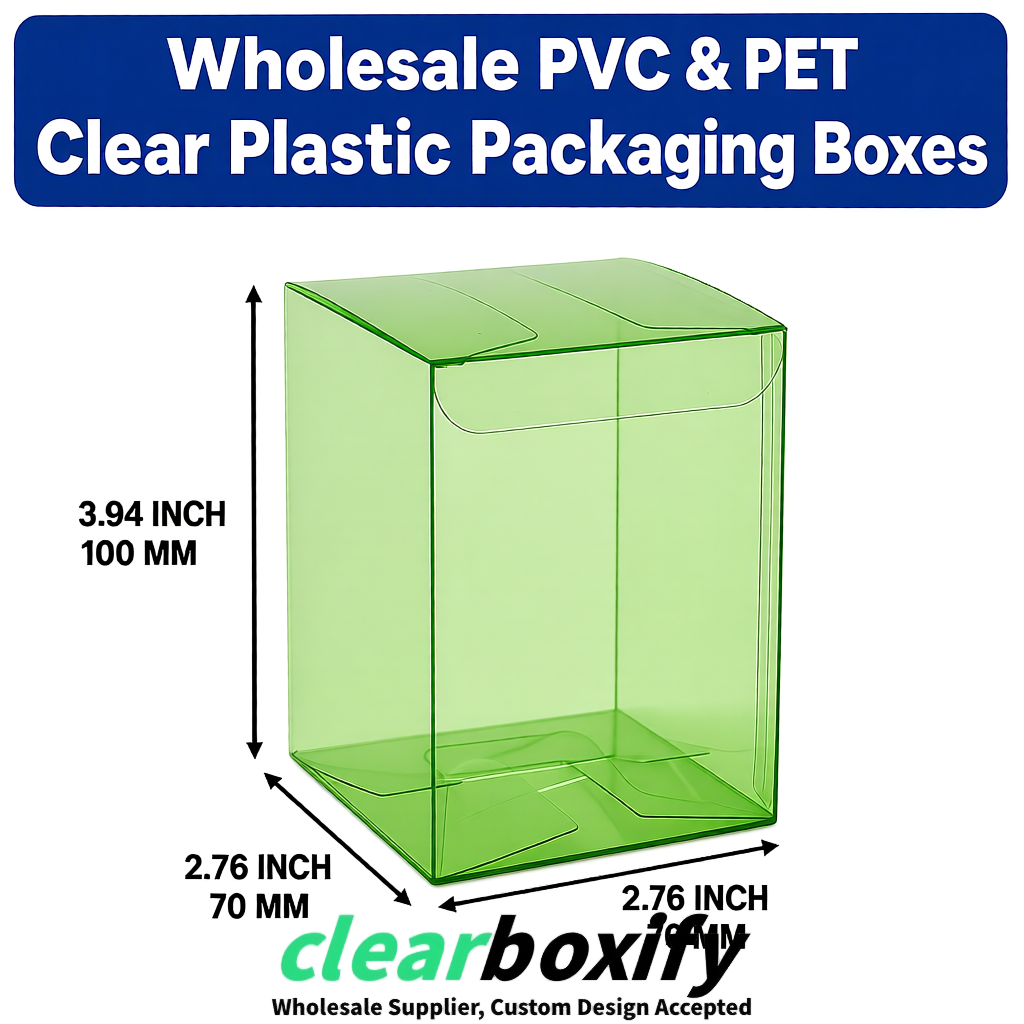 PPWR-Aligned Avocado Green Translucent PVC & PET Boxes 60x60x180mm 76x76x76mm 70x70x70/100/120mm