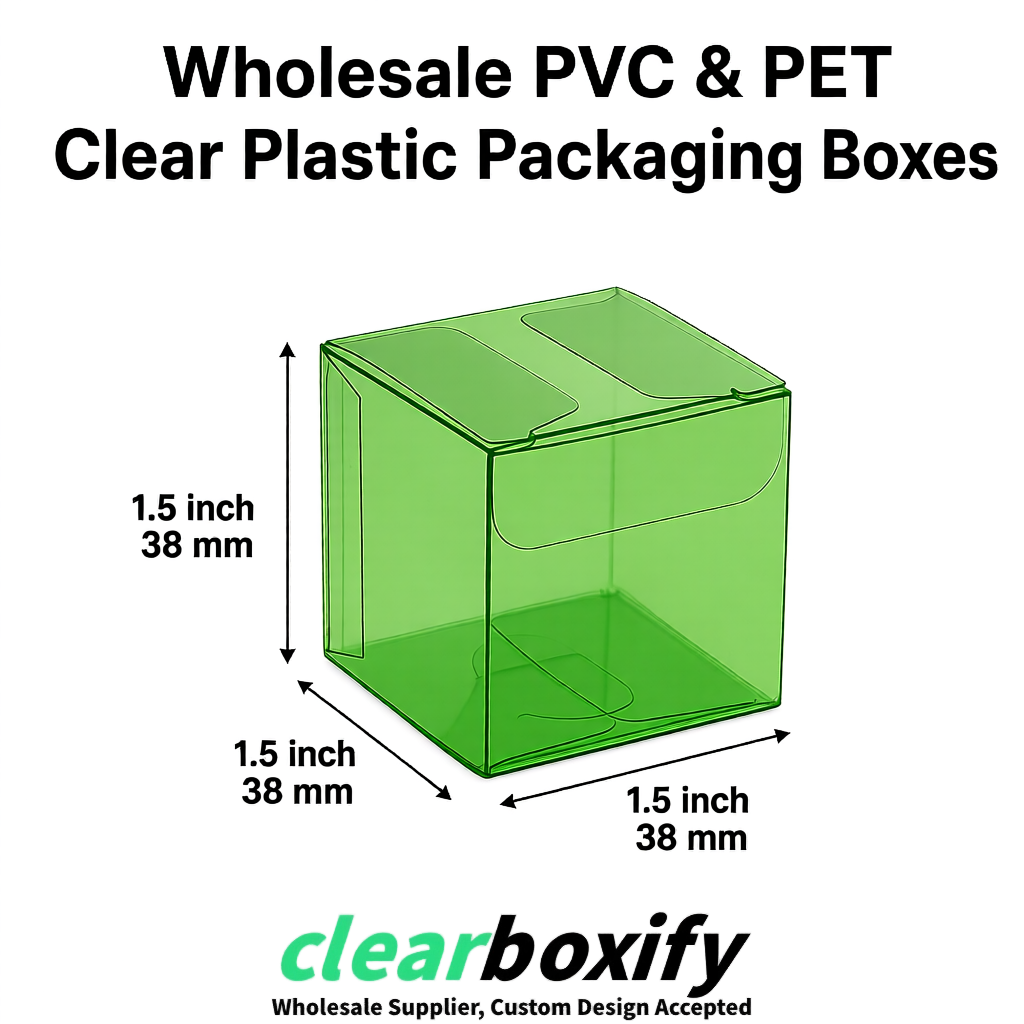 Avocado Green Clear PVC & PET Boxes 38x38x38, 40x40x40, 50x50x50/80mm