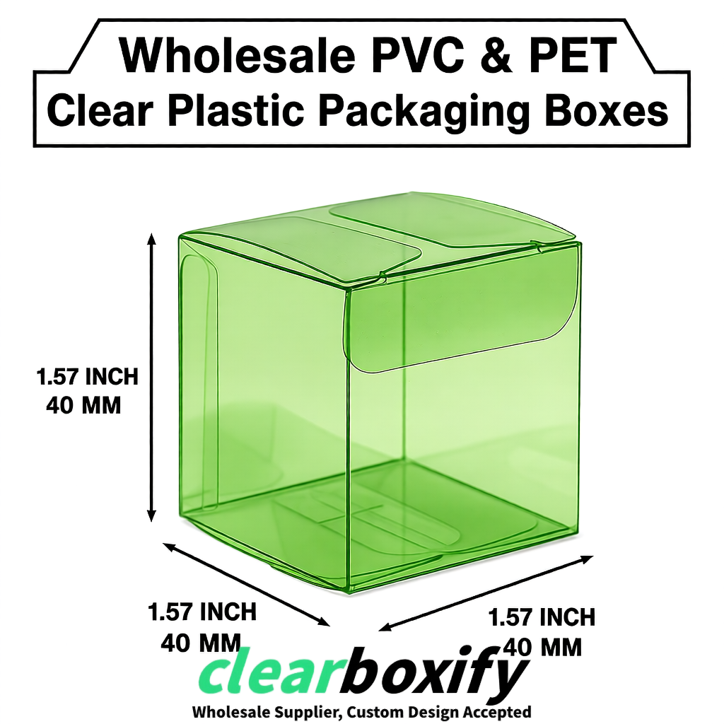 Avocado Green Clear PVC & PET Boxes 38x38x38, 40x40x40, 50x50x50/80mm