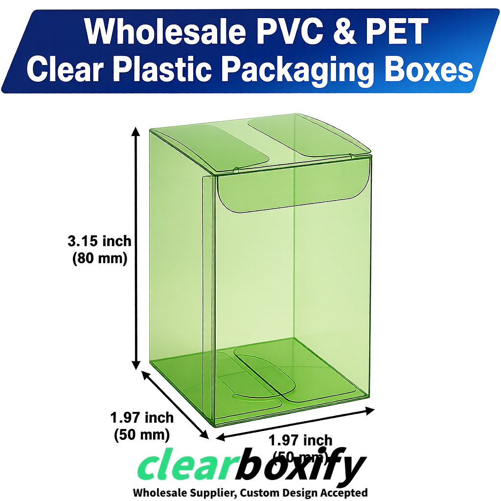 Avocado Green Clear PVC & PET Boxes 38x38x38, 40x40x40, 50x50x50/80mm