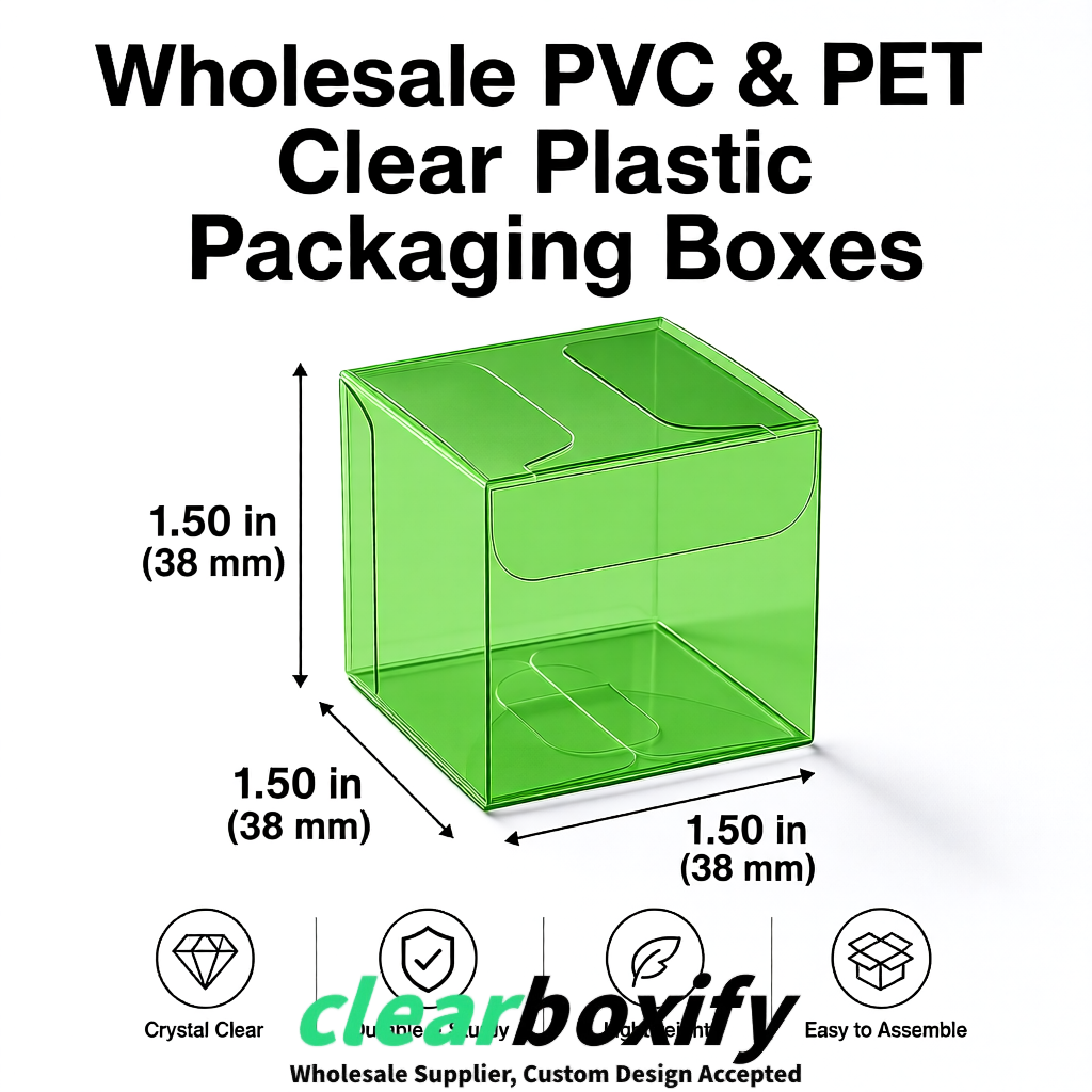 Avocado Green Clear PVC & PET Boxes 38x38x38, 40x40x40, 50x50x50/80mm