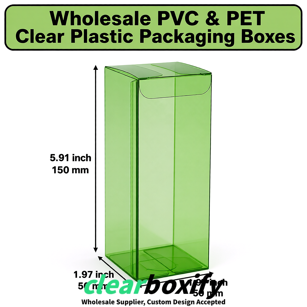 Avocado Green Wholesale Clear PVC & PET Boxes 50x50x120/150/200mm 60x60x60/120 mm