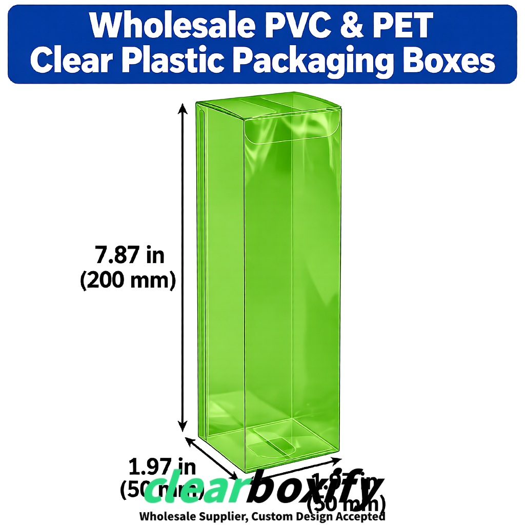 Avocado Green Wholesale Clear PVC & PET Boxes 50x50x120/150/200mm 60x60x60/120 mm