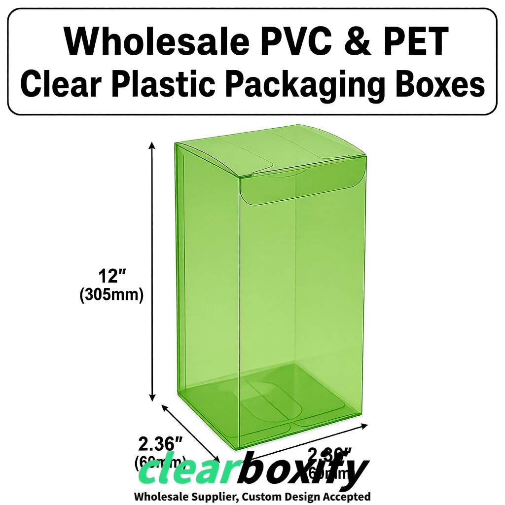 Avocado Green Wholesale Clear PVC & PET Boxes 50x50x120/150/200mm 60x60x60/120 mm
