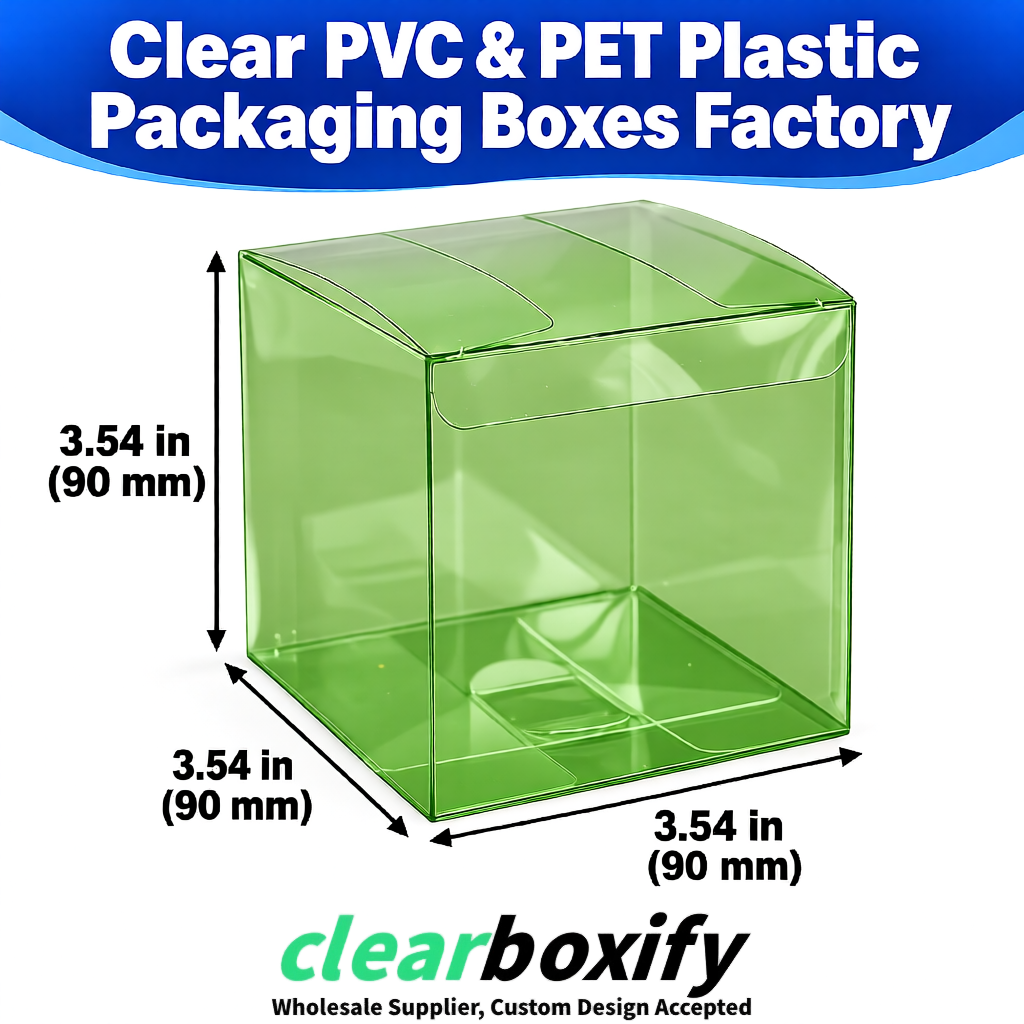 Wholesale Avocado Green Clear PVC & PET Boxes 90x90x90mm 100x100x30/50/100mm