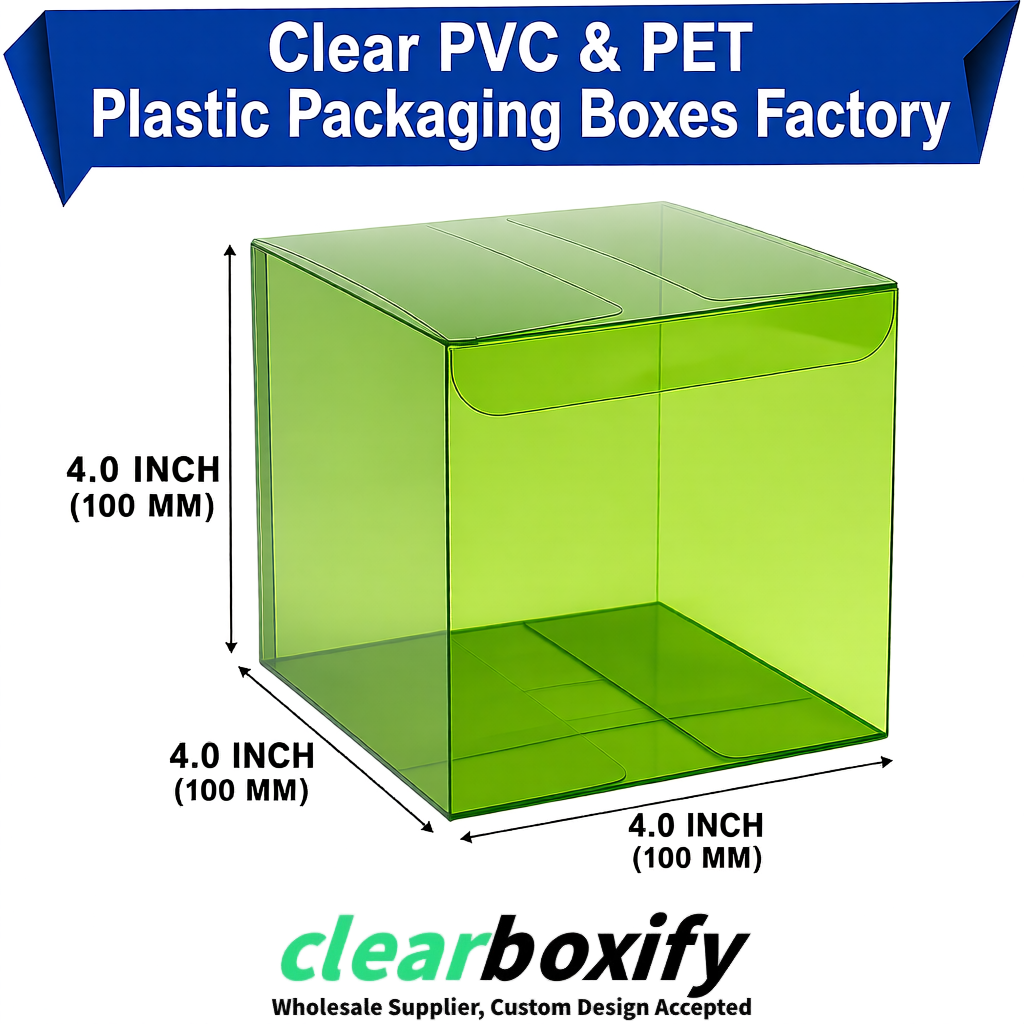 Wholesale Avocado Green Clear PVC & PET Boxes 90x90x90mm 100x100x30/50/100mm