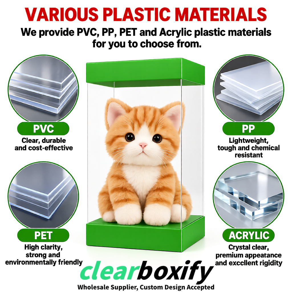 Avocado Green Clear Toy Display Boxes with White Base & Top | Wholesale Bulk Packaging