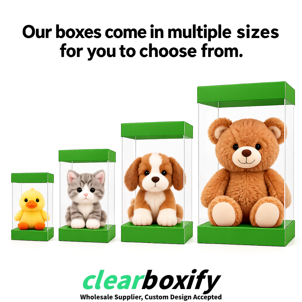 Avocado Green Clear Toy Display Boxes with White Base & Top | Wholesale Bulk Packaging